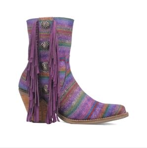 NEW Dingo Cowboy booties, Chili Pepper, Purple Leather Fringe, 7.5